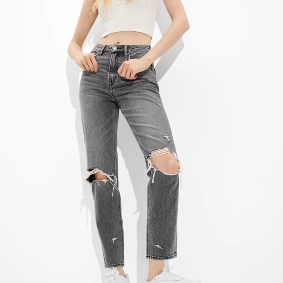 American Eagle Outfitters Denim - American Eagle Outfitters Gray Ripped Mom Jeans